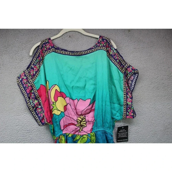 Boston Proper Silky Floral Dress-Size Small-Belted-Cold Shoulder-New w/Tags - Picture 4 of 11